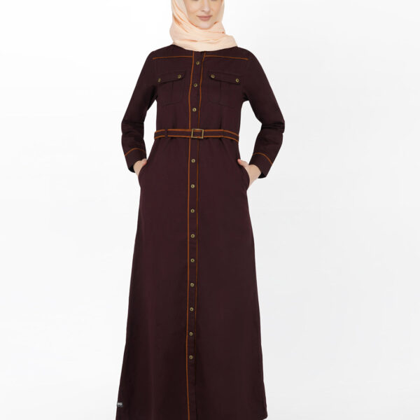 Maroon & Orange Full Front Open Jilbab, urban abaya, jilbab, modest wear, Islamic dress, long dress
