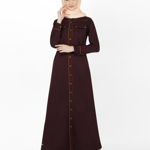 Maroon & Orange Full Front Open Jilbab, urban abaya, jilbab, modest wear, Islamic dress, long dress