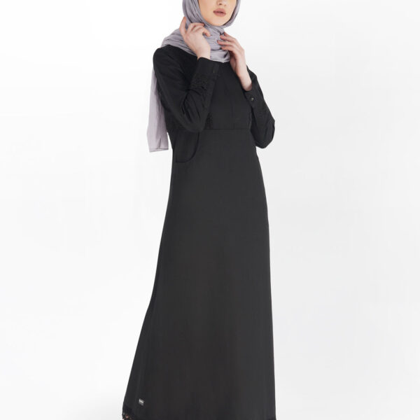 Midnight Black Laced Edge Abaya, urban abaya, jilbab, modest wear, Islamic dress, long dress