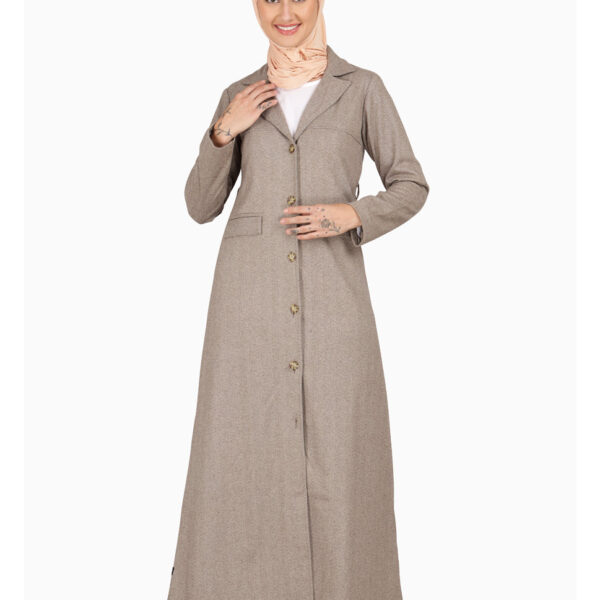 Beige Weave Coat Collar Winter Jilbab, urban abaya, jilbab, modest wear, Islamic dress, long dress