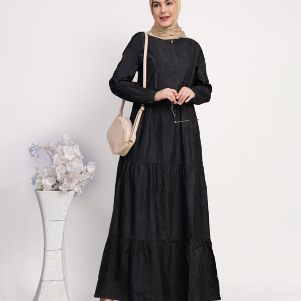 Comfort Max Fine Denim Maxi Dress - Black, urban abaya, jilbab, modest wear, Islamic dress, long dress
