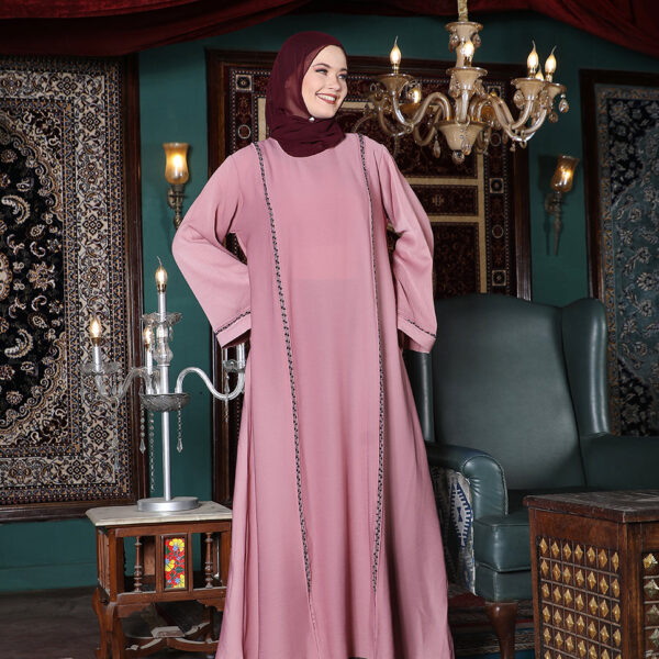 Peach Blush Embellished Full Front Open Abaya