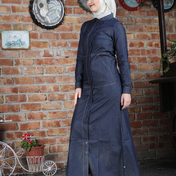 Rustic Blue Full Front Open Denim Jilbab, urban abaya, jilbab, modest wear, Islamic dress, long dress
