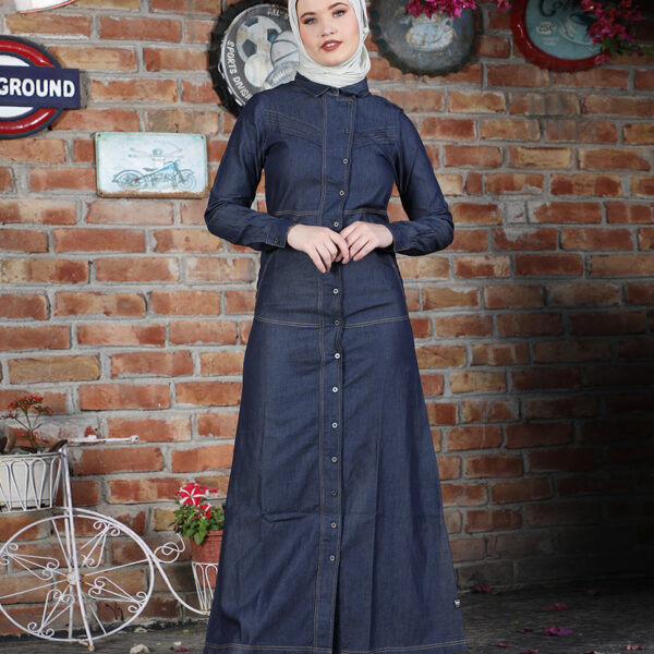 Rustic Blue Full Front Open Denim Jilbab, urban abaya, jilbab, modest wear, Islamic dress, long dress