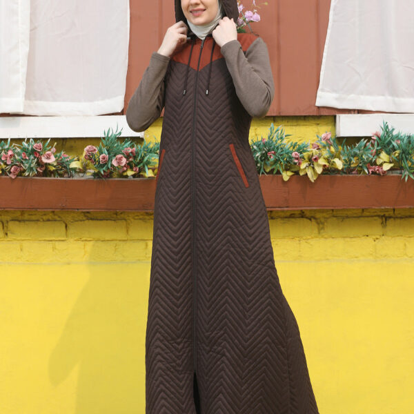Front view of warm brew hooded winter jilab – modest abaya design