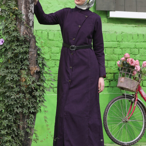 Splendid Plum Coat Style Belted Winter Jilbab, urban abaya, jilbab, modest wear, Islamic dress, long dress