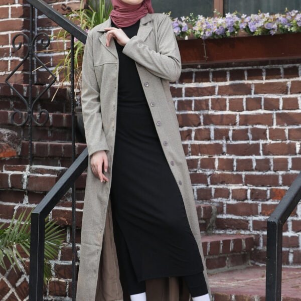 Beige Weave Coat Collar Winter Jilbab, urban abaya, jilbab, modest wear, Islamic dress, long dress