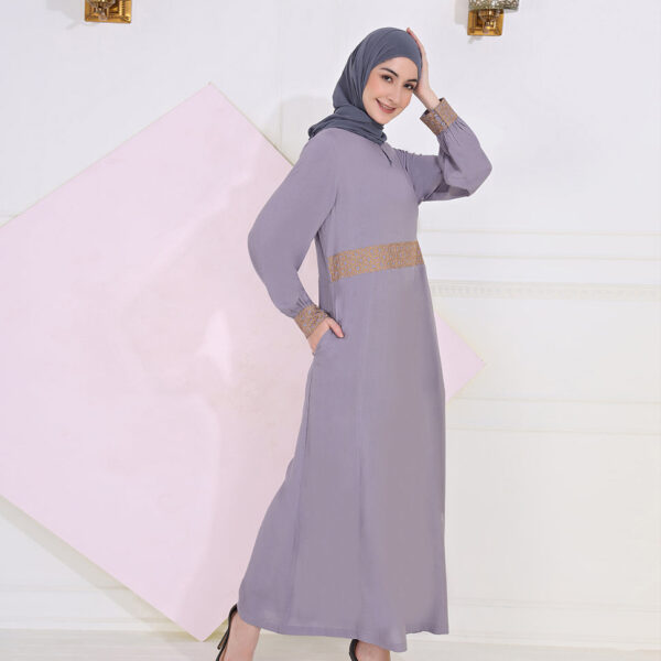 Front view of misty cloud embroidered abaya – modest abaya design