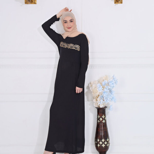 Front view of black elegance embroidered abaya – modest abaya design