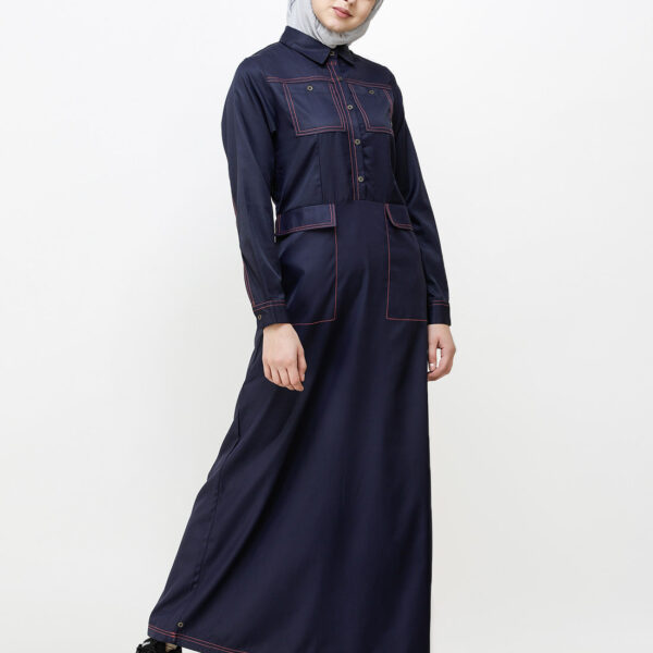 Navy Blue Patch Pockets Buttoned Jilbab, urban abaya, jilbab, modest wear, Islamic dress, long dress
