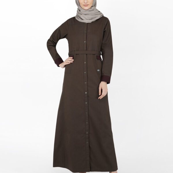 Brown & Maroon Full Front Open Jilbab, urban abaya, jilbab, modest wear, Islamic dress, long dress