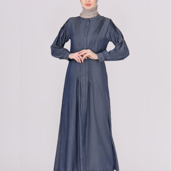 Iceburg Blue Pure Tencel Denim Pintuck Jilbab, urban abaya, jilbab, modest wear, Islamic dress, long dress