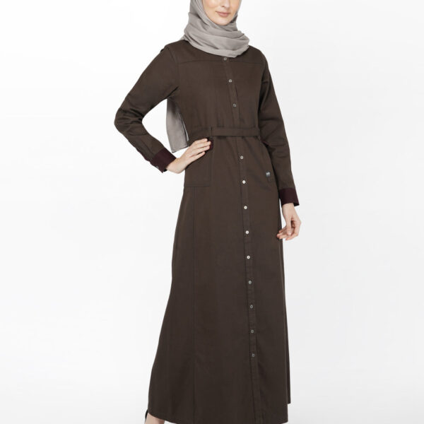 Brown & Maroon Full Front Open Jilbab, urban abaya, jilbab, modest wear, Islamic dress, long dress