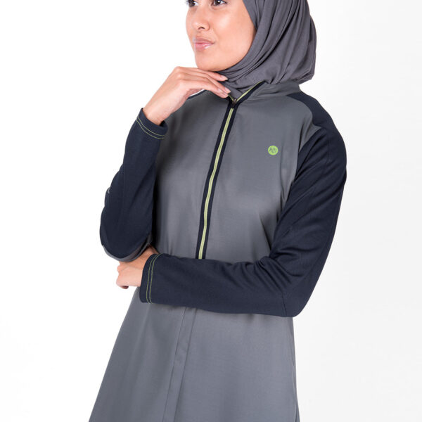 Grey and Navy Raised Neck Zipper Jilbab