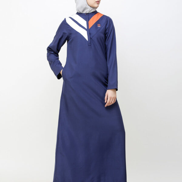 Navy Blue Jilbab With Chevron Contrast Stripes
