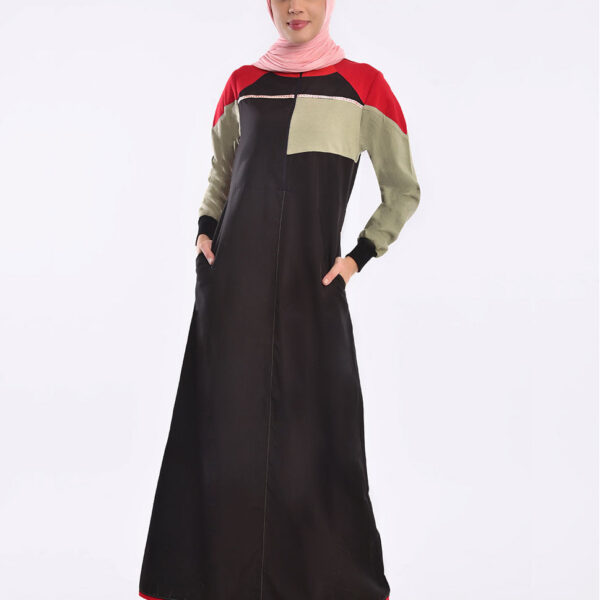 Red Highlights Black Color Block Jilbab