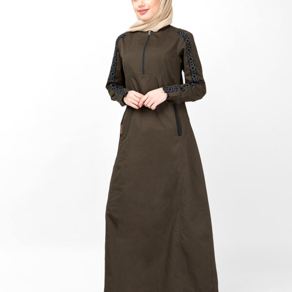 Military Green Geo Print Abaya, urban abaya, jilbab, modest wear, Islamic dress, long dress