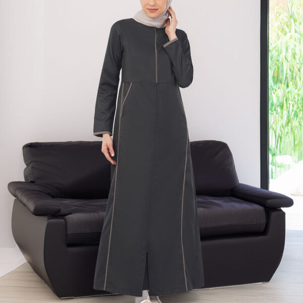 Contrast Piping Full Front Open Jilbab