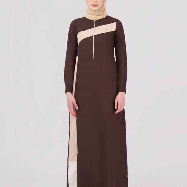Round Neck Color Contrast Brown Jilbab