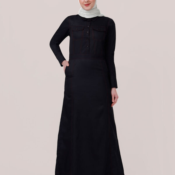 Rich Black Patch Pockets Jilbab