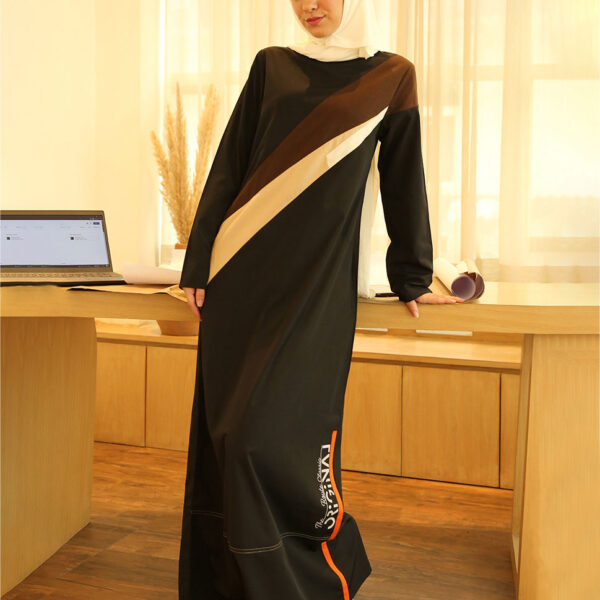 Touch Of Tangerine Black Diagonal Print Jilbab