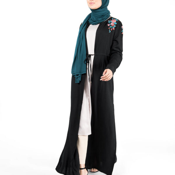Black Floral Embroidered Outerwear