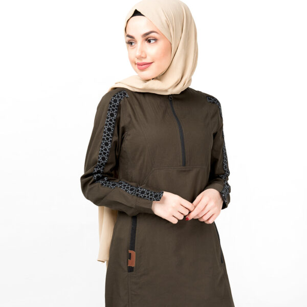 Military Green Geo Print Abaya, urban abaya, jilbab, modest wear, Islamic dress, long dress