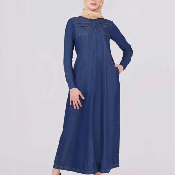 Full Front Open Mock Flaps Denim Jilbab, urban abaya, jilbab, modest wear, Islamic dress, long dress