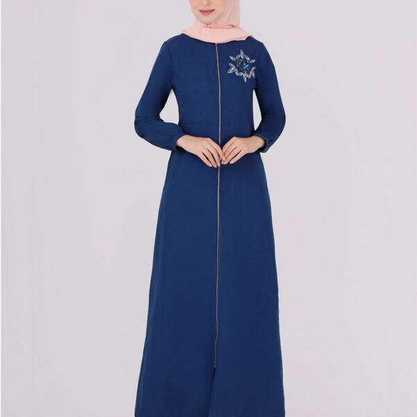 Navy Peony Embroidered Jilbab