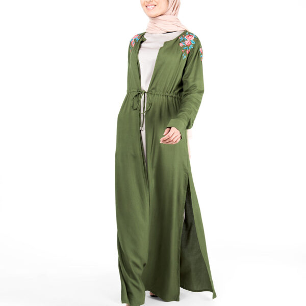 Cypress Green Floral Embroidered Outerwear