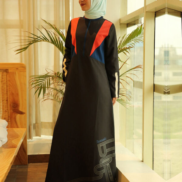 Black Pebble Raised Collar Jilbab