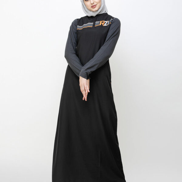 Contrast Sleeve Black Printed Jilbab