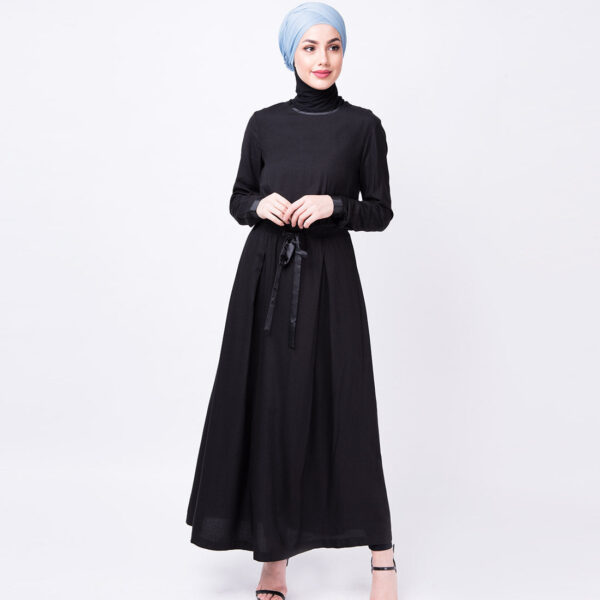 Black Satin Drawstring Long Top