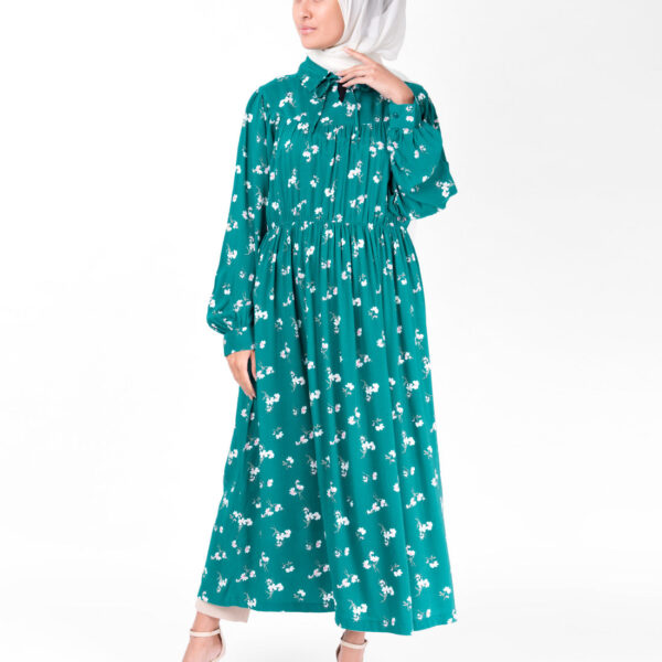 Teal Gathered Waist Midi Dress