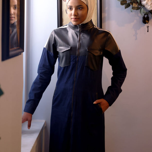 Wet Ink Full Front Open Denim Jilbab, urban abaya, jilbab, modest wear, Islamic dress, long dress
