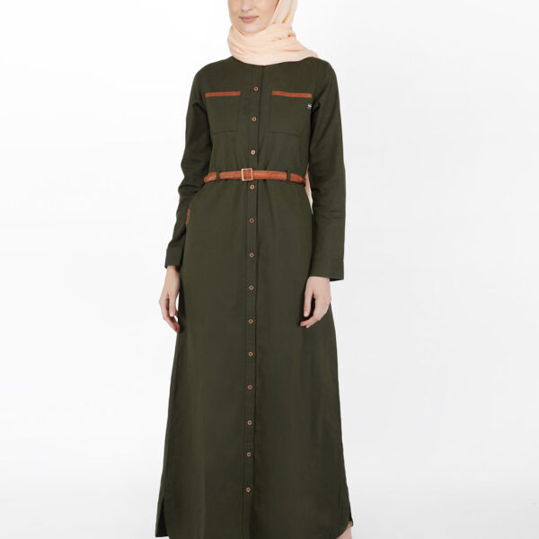 Olive & Orange Full Front Open Winter Jilbab, urban abaya, jilbab, modest wear, Islamic dress, long dress
