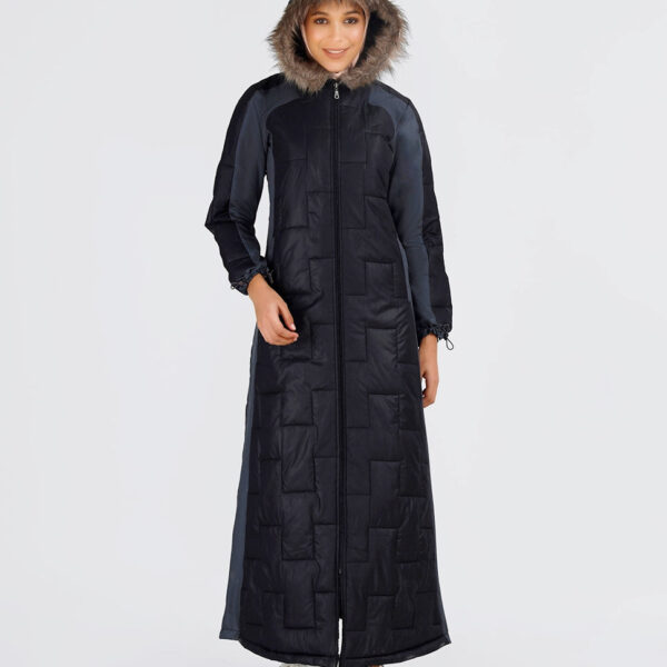 Faux Fur Hood Quilted Winter Jilbab, urban abaya, jilbab, modest wear, Islamic dress, long dress