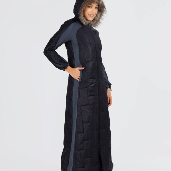 Faux Fur Hood Quilted Winter Jilbab, urban abaya, jilbab, modest wear, Islamic dress, long dress
