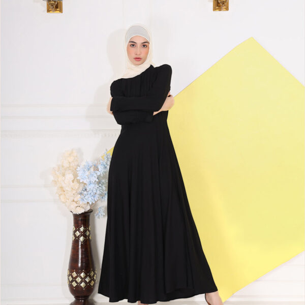 Front view of black beauty embroidered abaya – modest abaya design