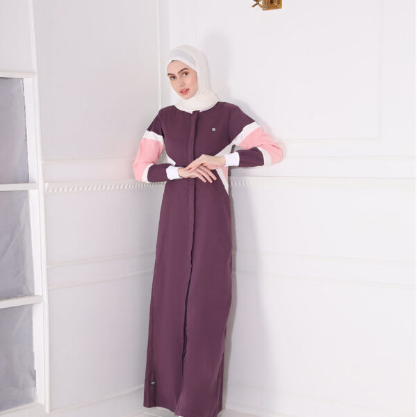 Purple Winter Contrast Full Front Open Jilbab