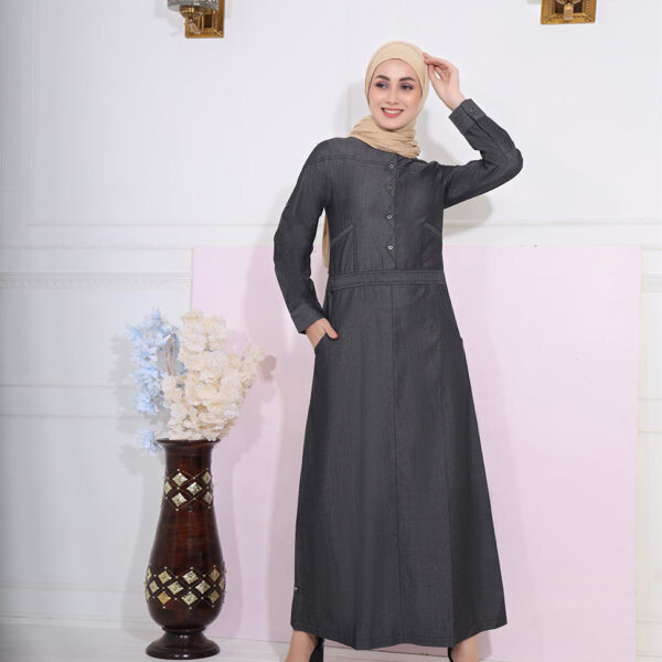 Charcoal Black Denim Jilbab, urban abaya, jilbab, modest wear, Islamic dress, long dress