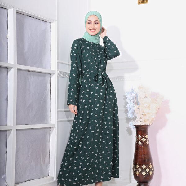 Front view of precious pine printed abaya – modest abaya design