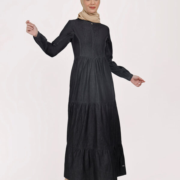 Comfort Max Fine Denim Maxi Dress - Black, urban abaya, jilbab, modest wear, Islamic dress, long dress