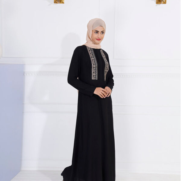 Front view of black sesame smart look jilbab – modest abaya design