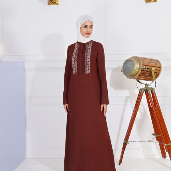 Front view of chocolate mud smart look jilbab – modest abaya design