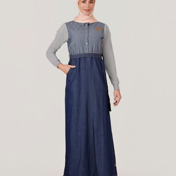 Fine Denim Belted Jilbab, urban abaya, jilbab, modest wear, Islamic dress, long dress