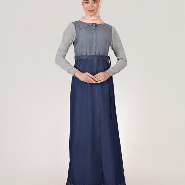Fine Denim Belted Jilbab, urban abaya, jilbab, modest wear, Islamic dress, long dress