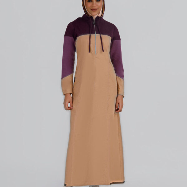 Tawny Birch Color Block Winter Jilbab, urban abaya, jilbab, modest wear, Islamic dress, long dress