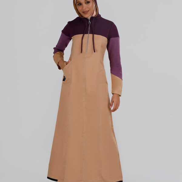 Tawny Birch Color Block Winter Jilbab, urban abaya, jilbab, modest wear, Islamic dress, long dress