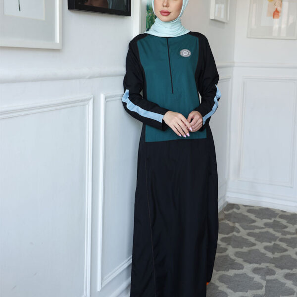 Black and Teal Jilbab with Orange Highlights